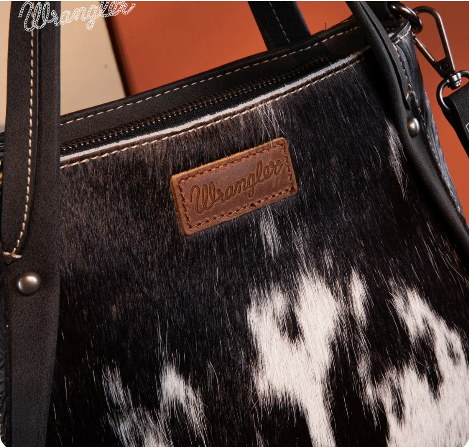 Wrangler Genuine Hair-On Cowhide Tote/Crossbody -Black