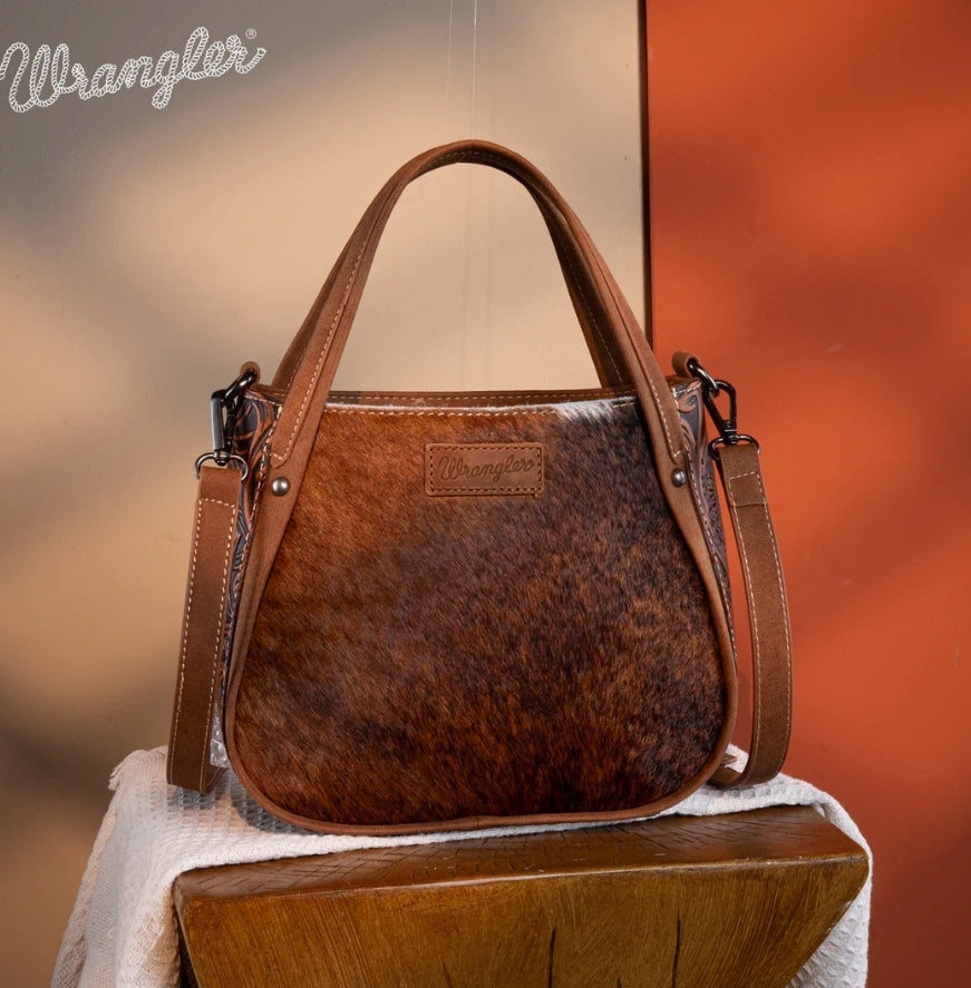 Wrangler Genuine Hair-On Cowhide Tote/Crossbody - Brown