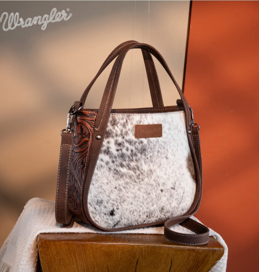 Wrangler Genuine Hair-On Cowhide Tote/Crossbody -Coffee