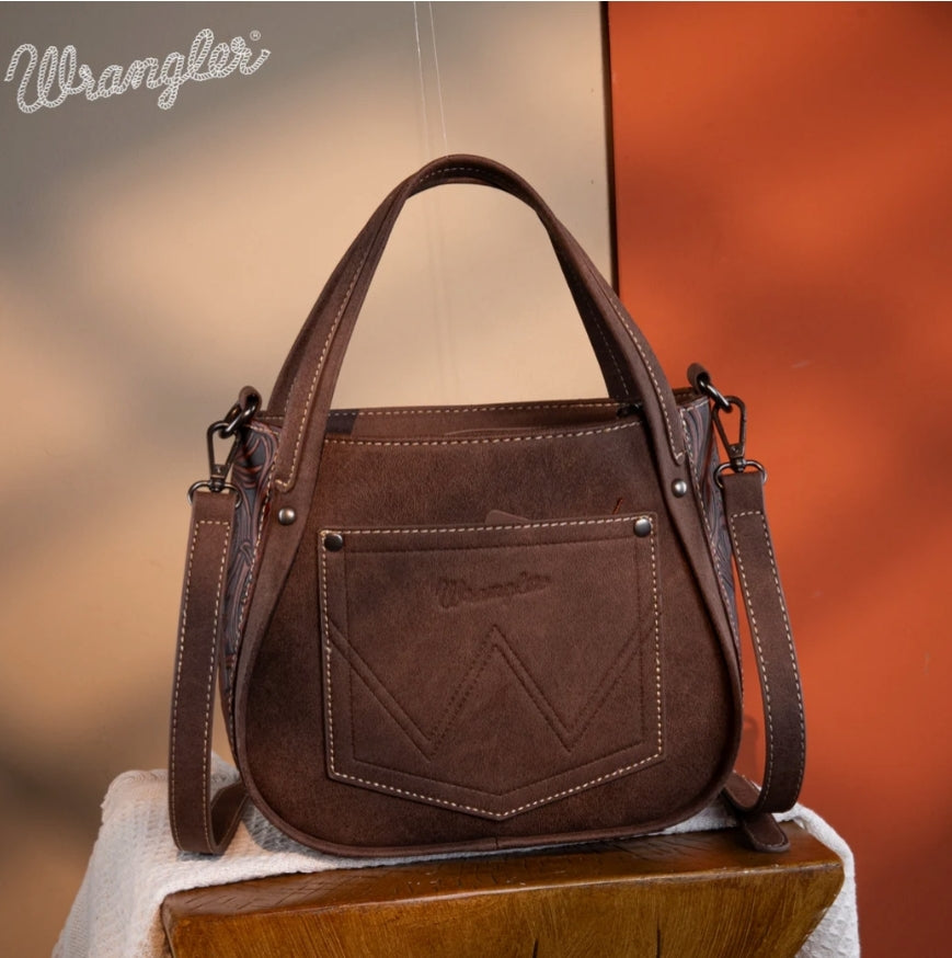 Wrangler Genuine Hair-On Cowhide Tote/Crossbody -Coffee