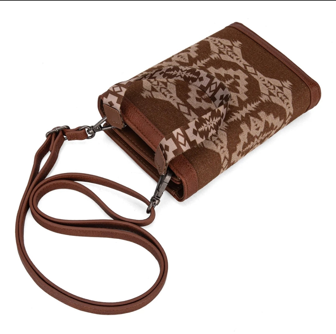 Wrangler Southwestern Print Clutch/Wallet/Crossbody - Brown