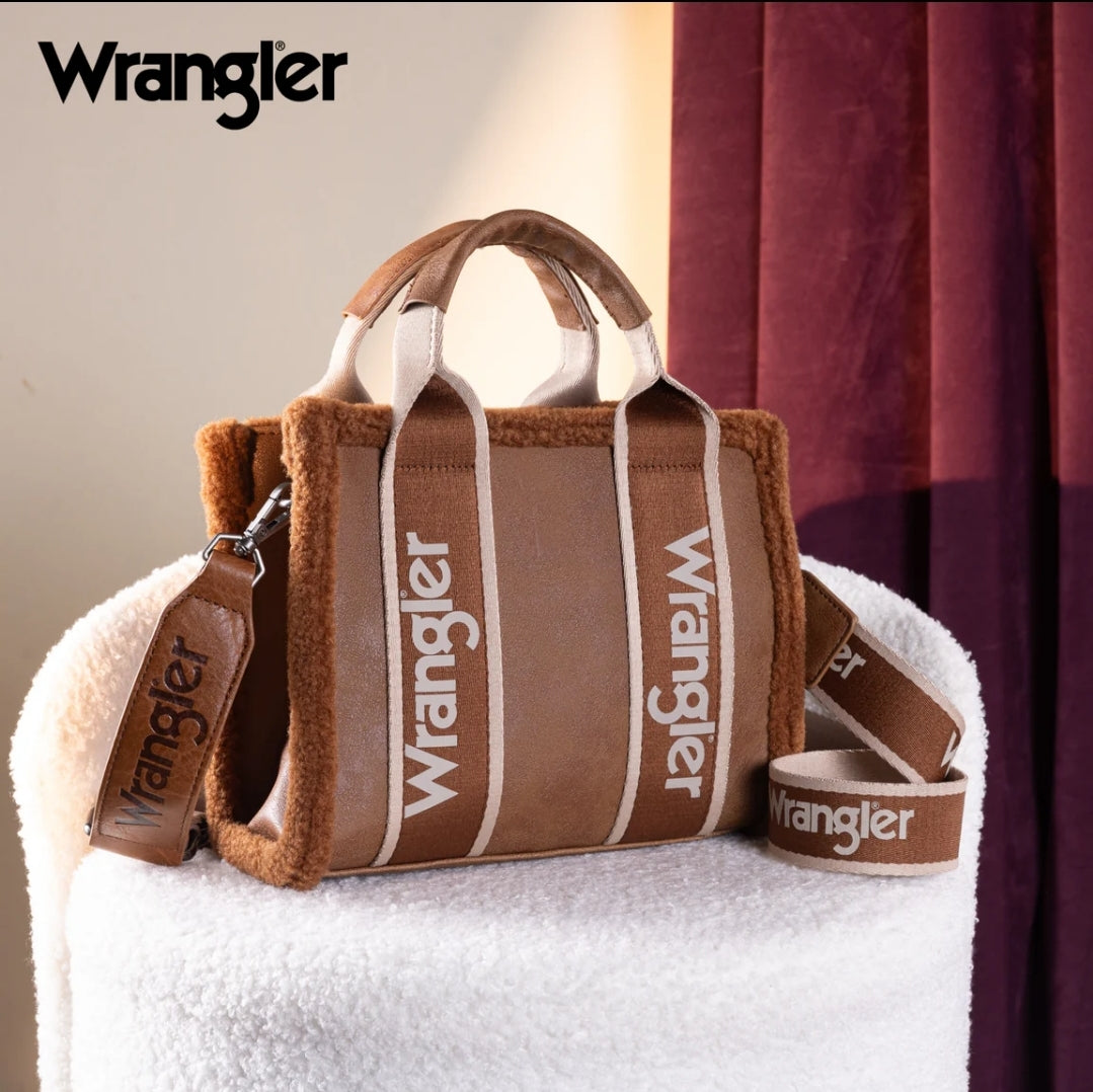 Wrangler Sherpa Small CanvasTote/Crossbody - Brown