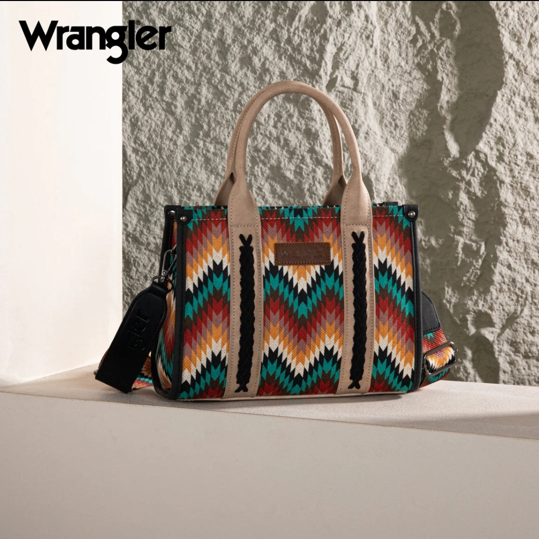 Wrangler Southwestern Pattern Dual Sided Print -Tote/Crossbody - BLACK