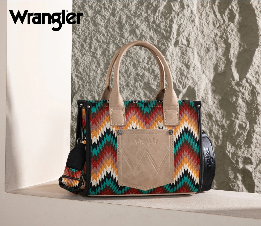 Wrangler Southwestern Pattern Dual Sided Print -Tote/Crossbody - BLACK