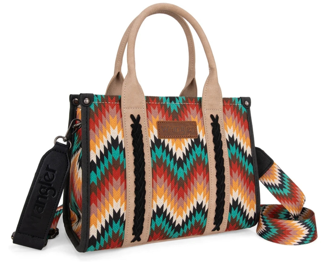 Wrangler Southwestern Pattern Dual Sided Print -Tote/Crossbody - BLACK