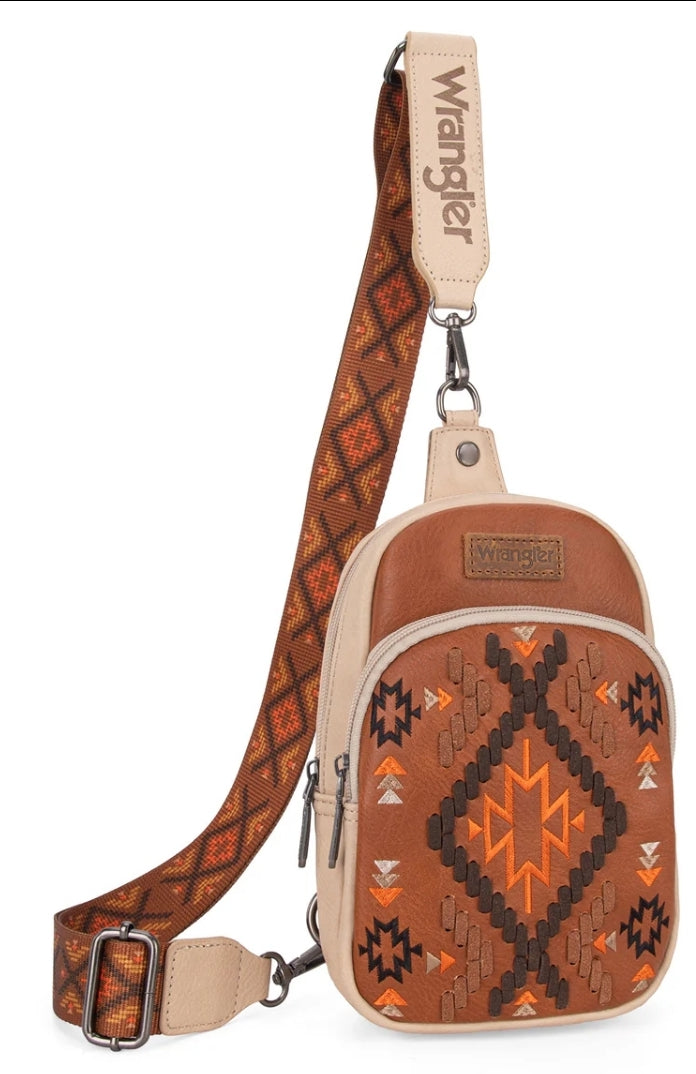 Wrangler Southwestern Embroidered Sling Bag - Brown