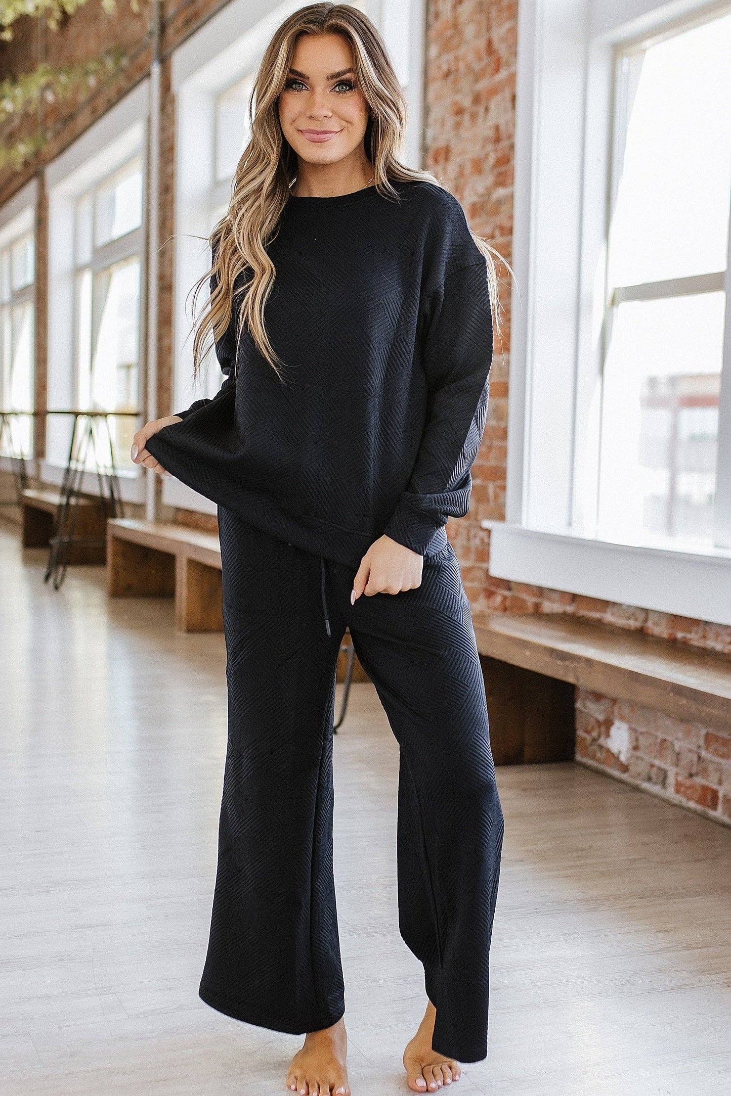 Alex Textured Long Sleeve Set | Black