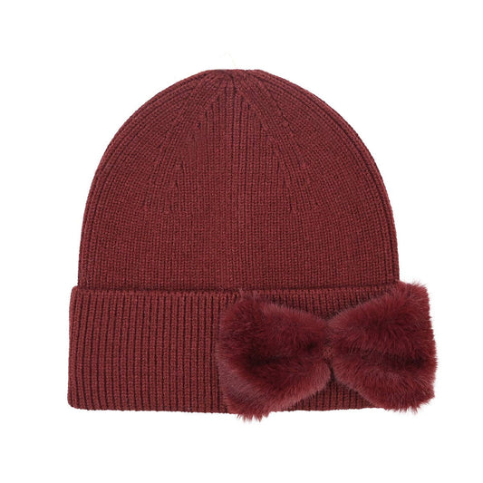 Faux Fur Ribbon C.C Beanie: Burgundy