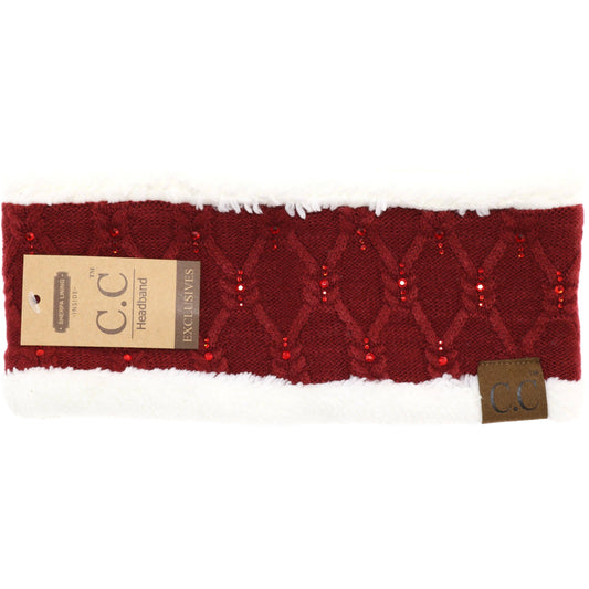 Rhinestone CC Fashion Headband for Women: Burgundy