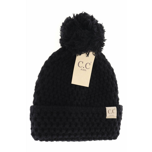 Kids' Bee Stitch Knit Pom C.C Beanie: Black