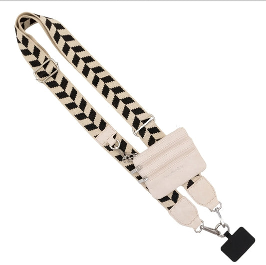 Clip & Go Strap w/Zippered Pouch Blk/Crm Chevron