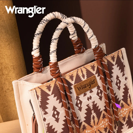 Wrangler Aztec Print Tote/Crossbody -Khaki