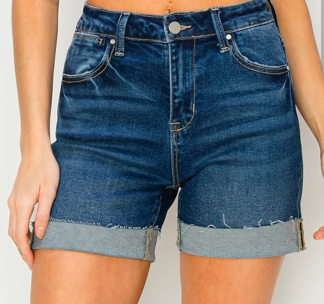 Risen High-Rise Dark Wash Blue Shorts