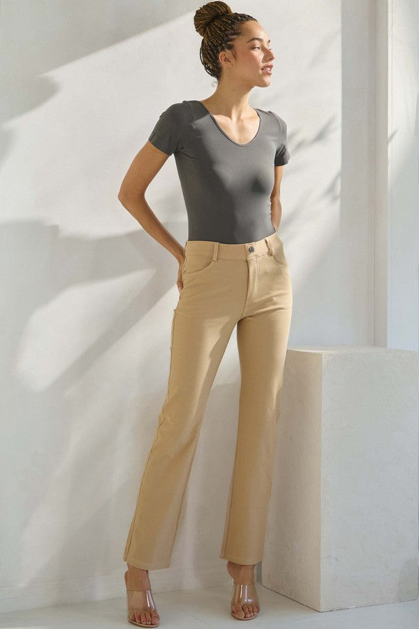 Women's Classic Solid Straight Leg Jeggings - Camel