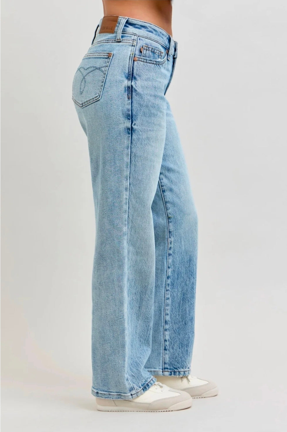 Judy Blue Mid Rise Rigid Magic Destroy Straight Petite Denim Jeans