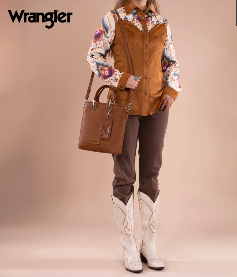 Wrangler Top Handle Tote/Crossbody-Brown