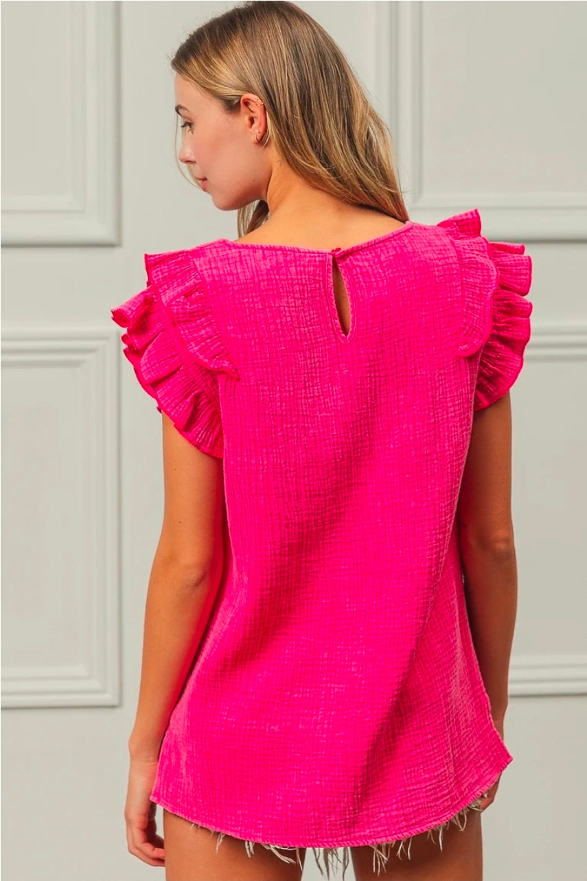 MINERAL WASHED CRINKLE GAUZE TOP