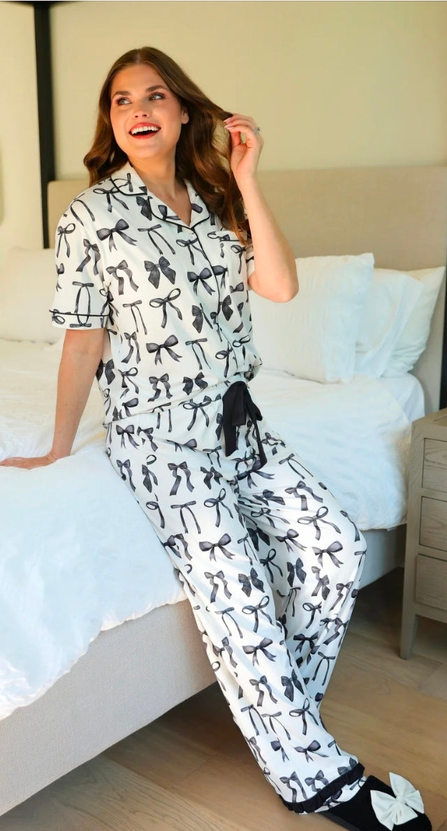 Midnight Bow Pant Ruffle Pajama Set