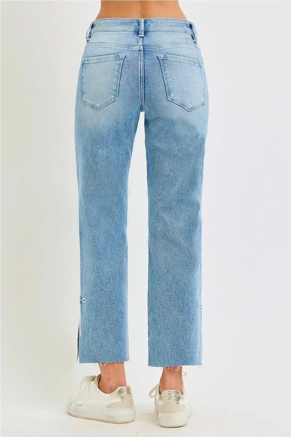 RISEN Crop Side Slit Ribbon Embroidered Jeans