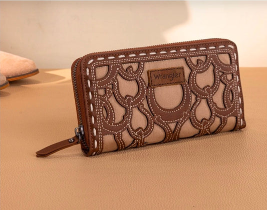 Wrangler Horseshoe Cutout Zip Around Wallet - Brown