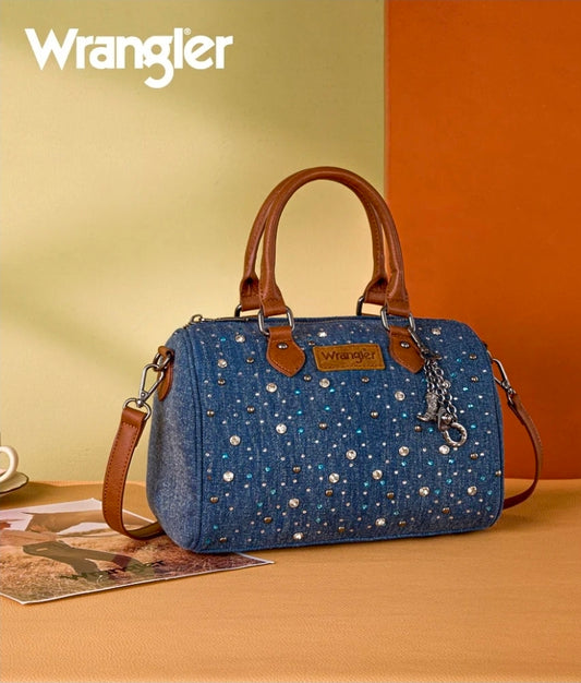 Wrangler Western Rhinestone Denim Boston Bag/Crossbody - Dark