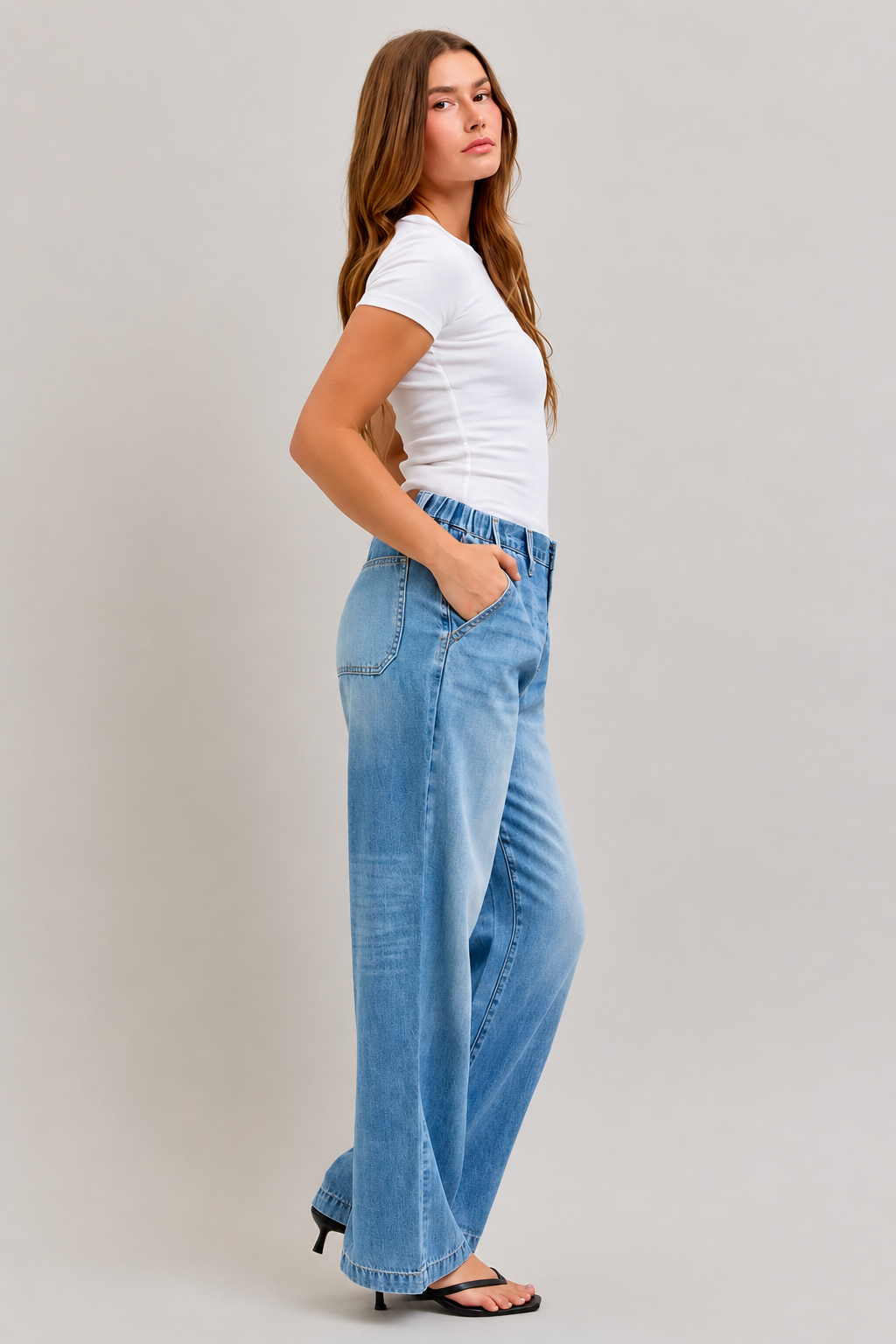 Judy Blue High Waisted Lightweight Baggy Elastic Waist Jeans