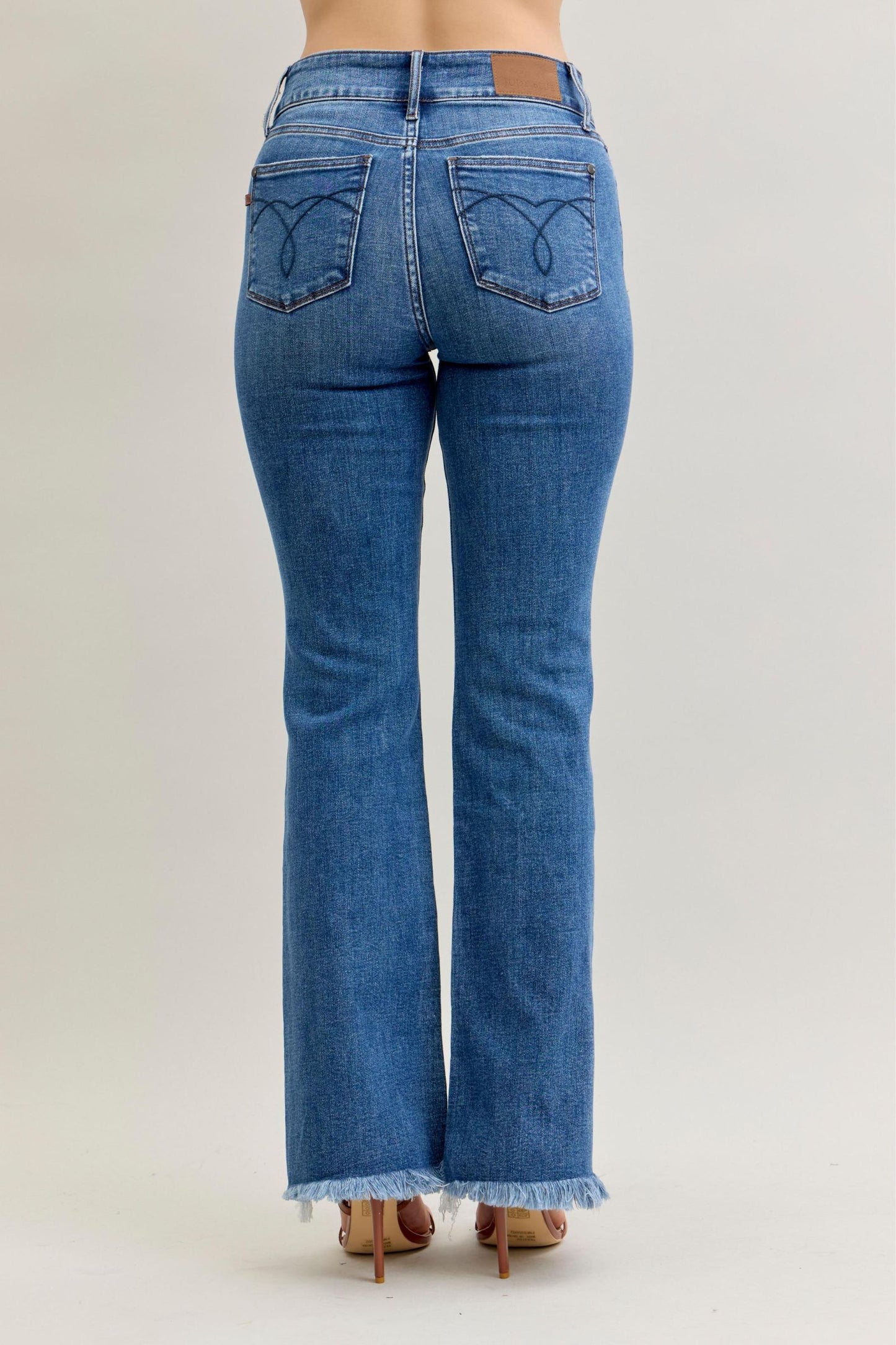 Judy Blue High Waist Double Button Fray Hem Bootcut Denim Jeans