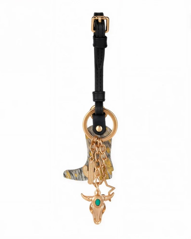 Wrangler Western Cowhide Cowboy Boot Bag Charm - Black