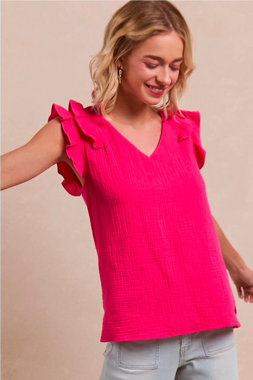 MINERAL WASHED CRINKLE GAUZE TOP