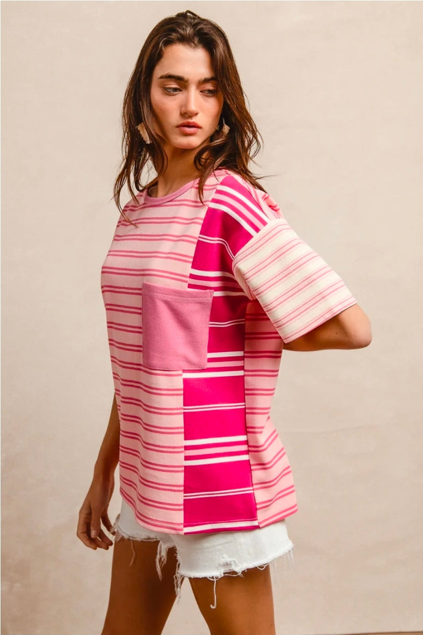 STRIPE MIX AND MATCH FRONT POCKET TOP