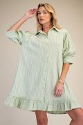 STRIPED TEXTURED BUTTON DOWN SHIRT DRESS