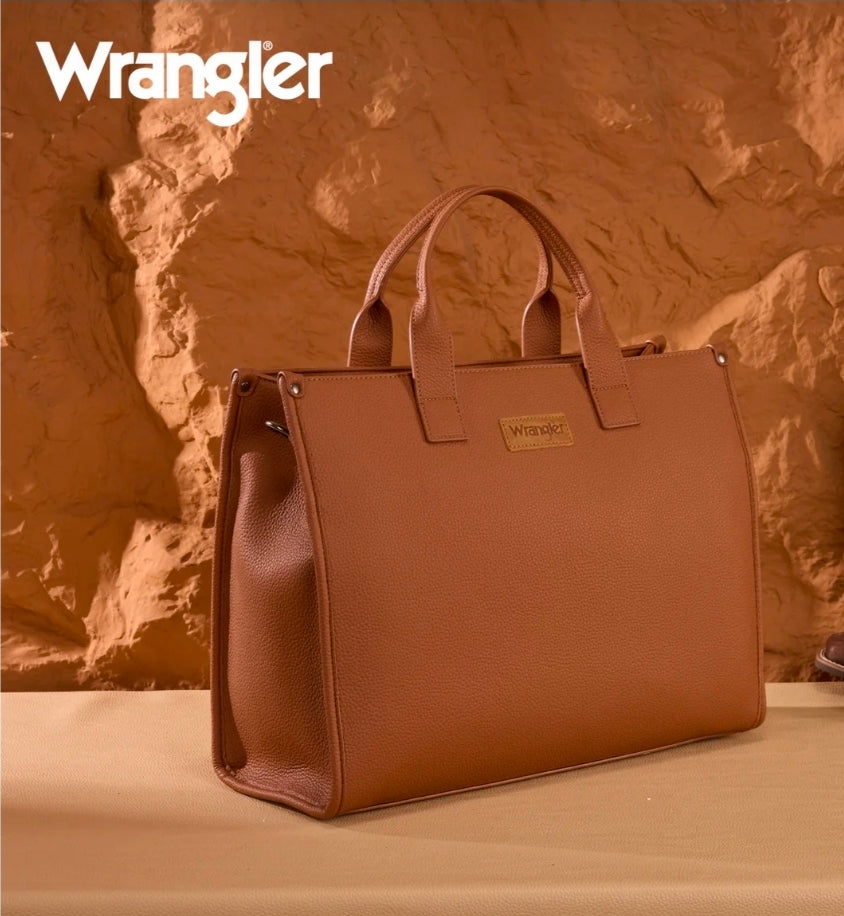 Wrangler Structured Work Tote/Large Carry-All Tote/Crossbody with Pouch - Brown