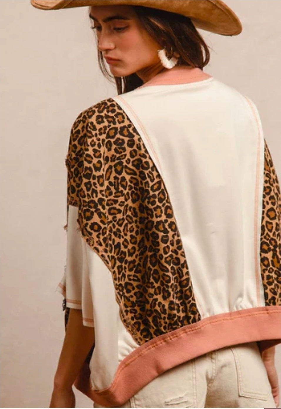 Leopard and Solid Top with Denim USA Patch