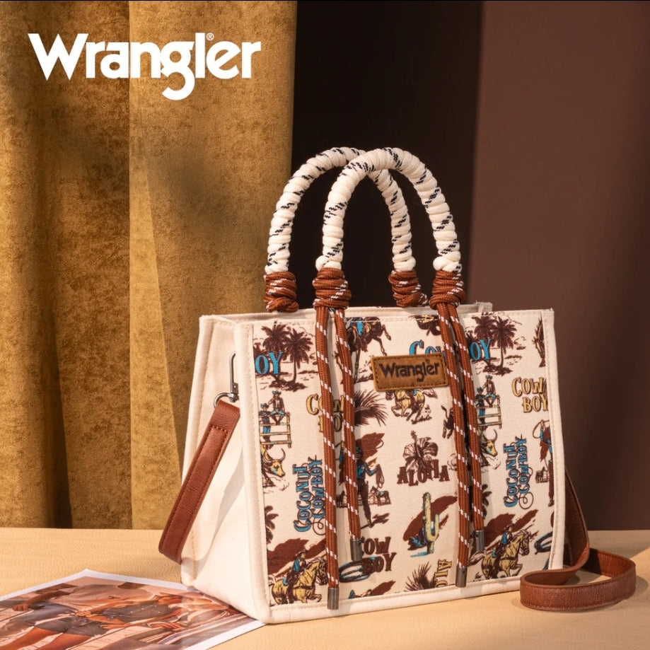 Wrangler Cowboy Print Tote/Crossbody -Tan