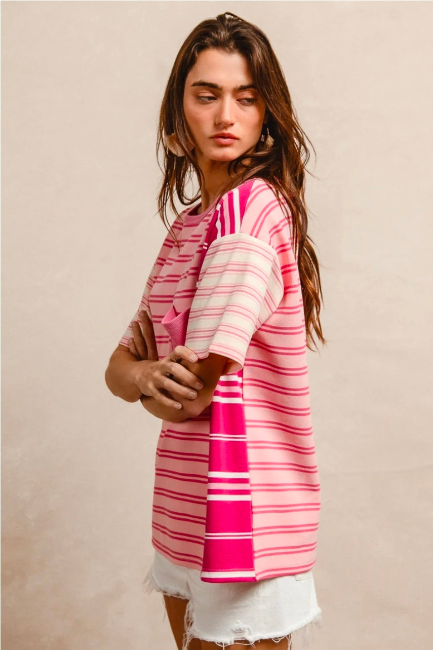 STRIPE MIX AND MATCH FRONT POCKET TOP