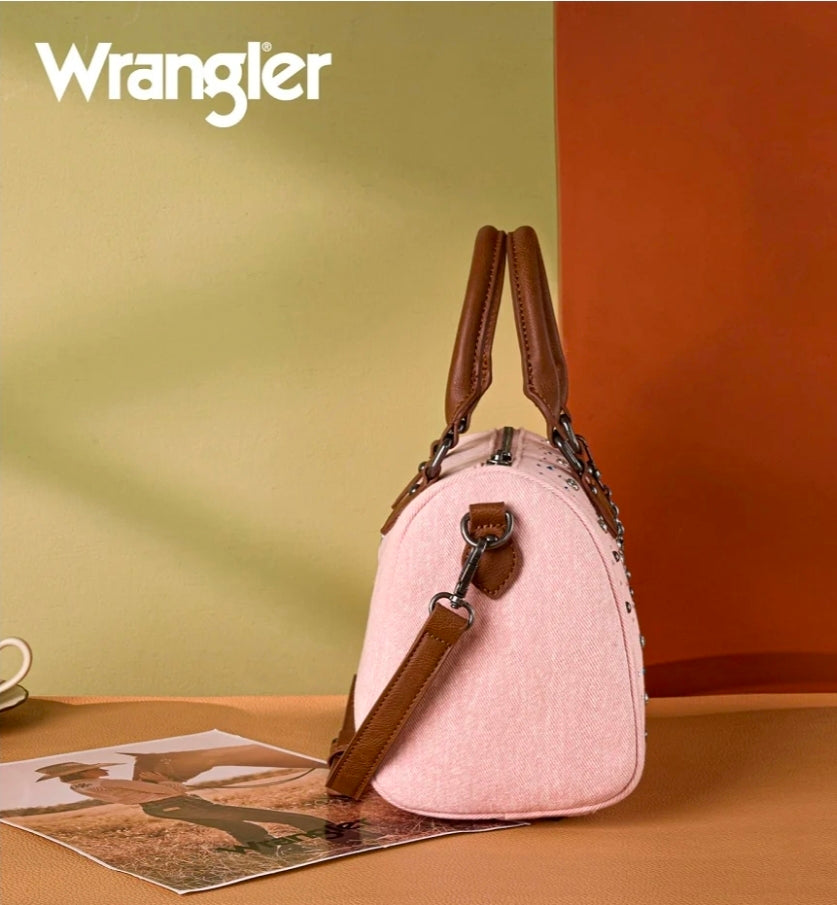 Wrangler Western Rhinestone Denim Boston Bag - Pink
