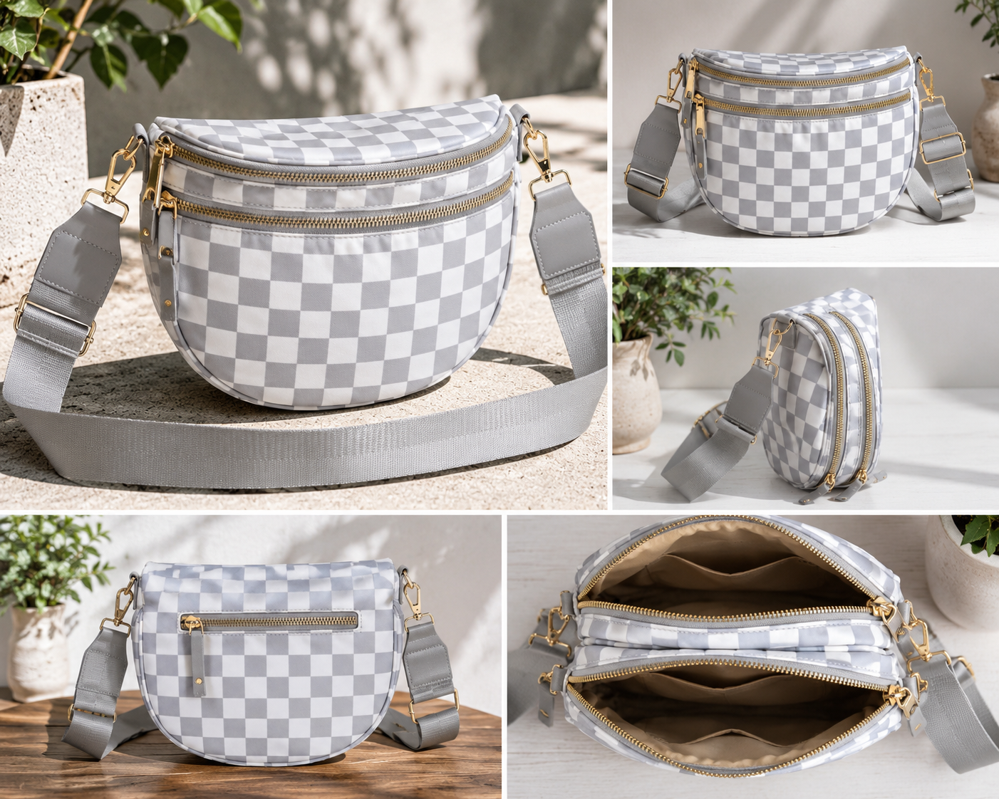 🩶 Silver Check Everyday Crossbody