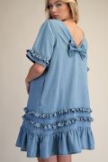 RUFFLE BOTTOM WASHED DENIM DRESS