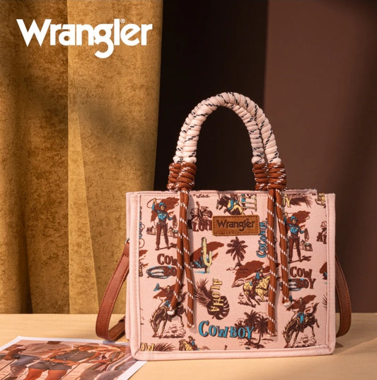 Wrangler Cowboy Print Tote/Crossbody - Dark Pink