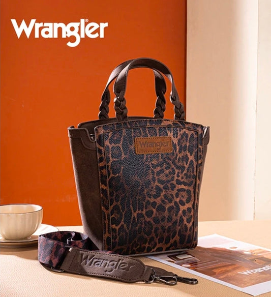 Wrangler Western Braided Handle Leopard Tote Bag Coffee