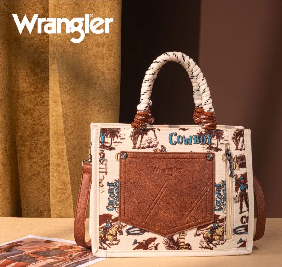 Wrangler Cowboy Print Tote/Crossbody -Tan