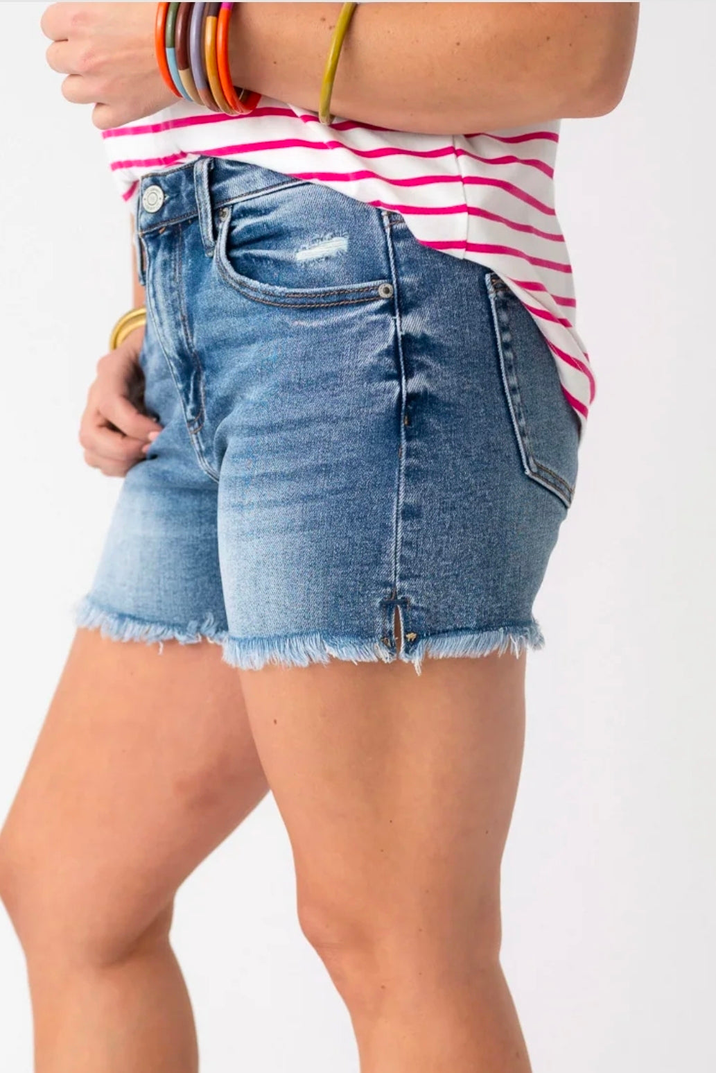 J21 Eleven High Rise Side Slit Frayed Hem Shorts