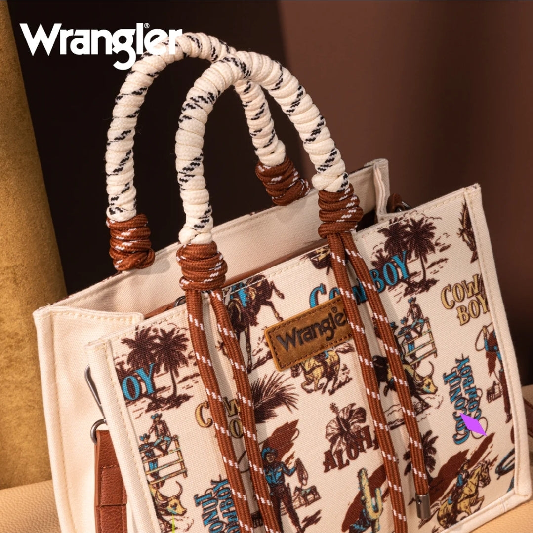 Wrangler Cowboy Print Tote/Crossbody -Tan