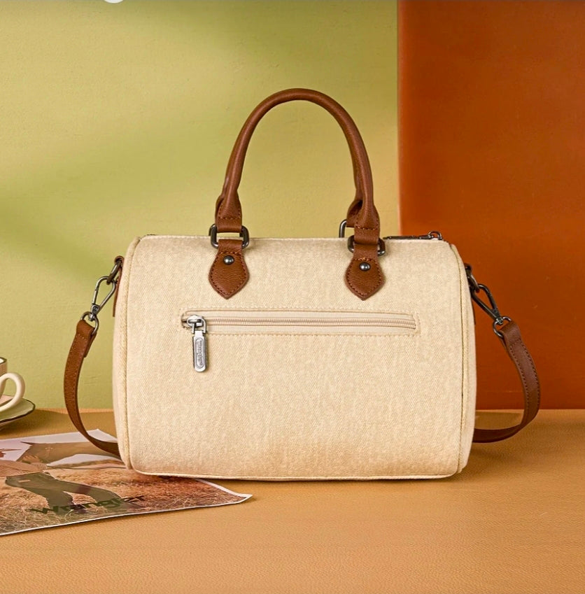 Wrangler Western Rhinestone Denim Boston Bag/Crossbody - Tan