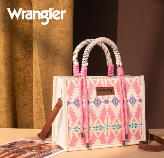 Wrangler Aztec Print Tote/Crossbody - Light Pink