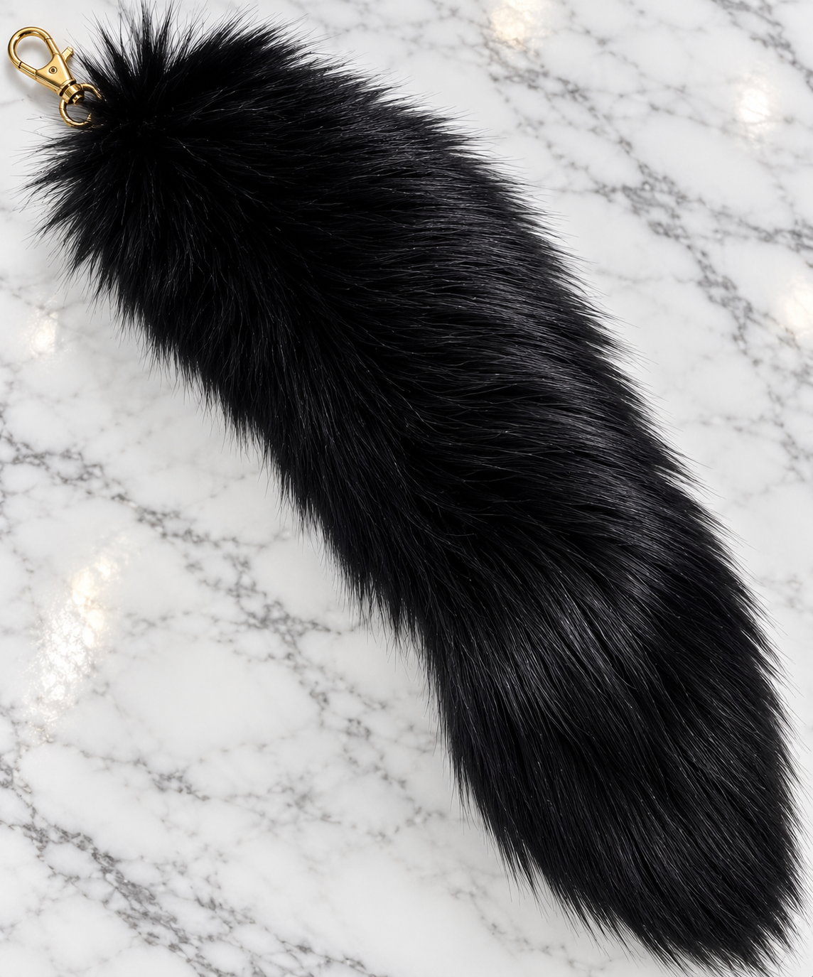 🖤 Large Black Fox Fur Tail