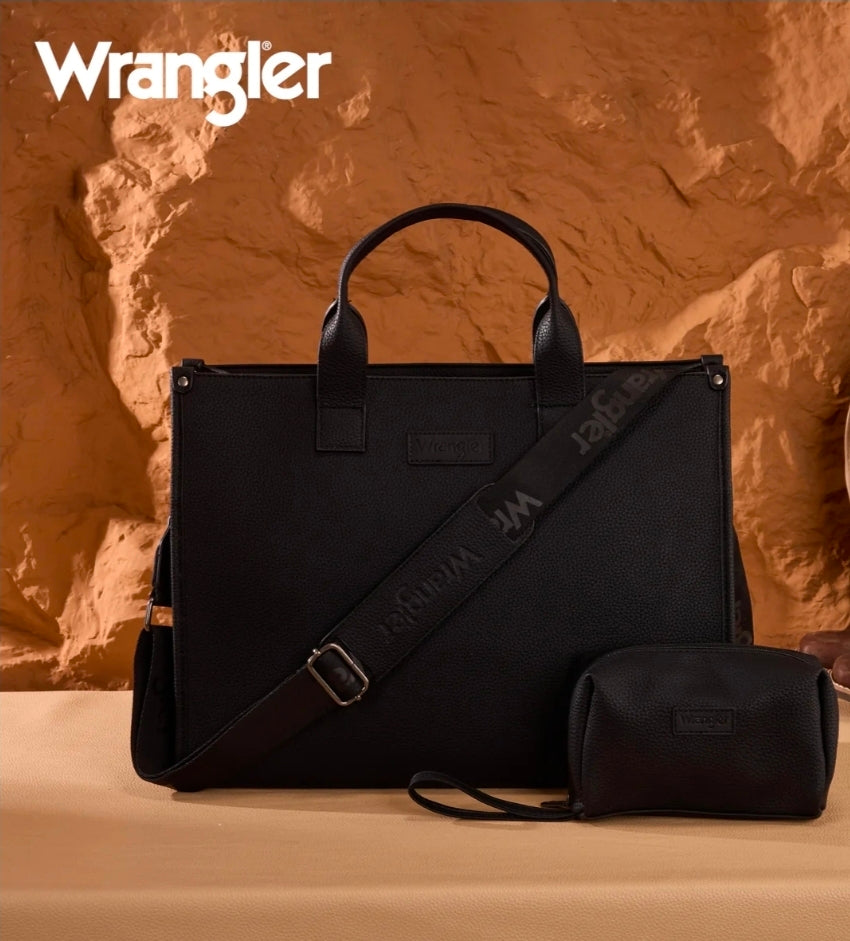 Wrangler Structured Work Tote/Large Carry-All Tote/Crossbody with Pouch - Black