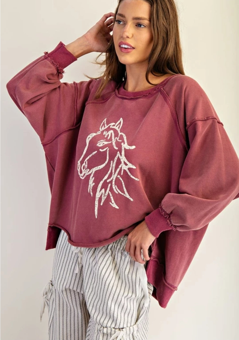 Horse Graphic Dropped Shoulder Sweatshirt Raspberry