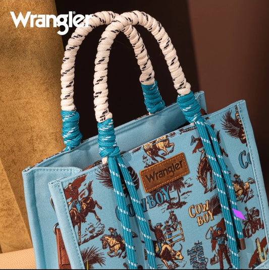 Wrangler Cowboy Print Tote/Crossbody -Turquoise