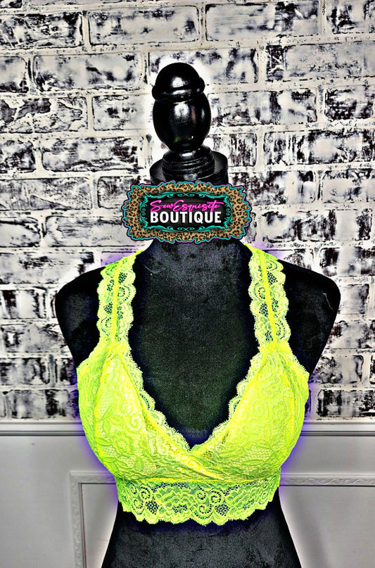 Neon Yellow WOMEN'S LACE PADDED BRALETTE